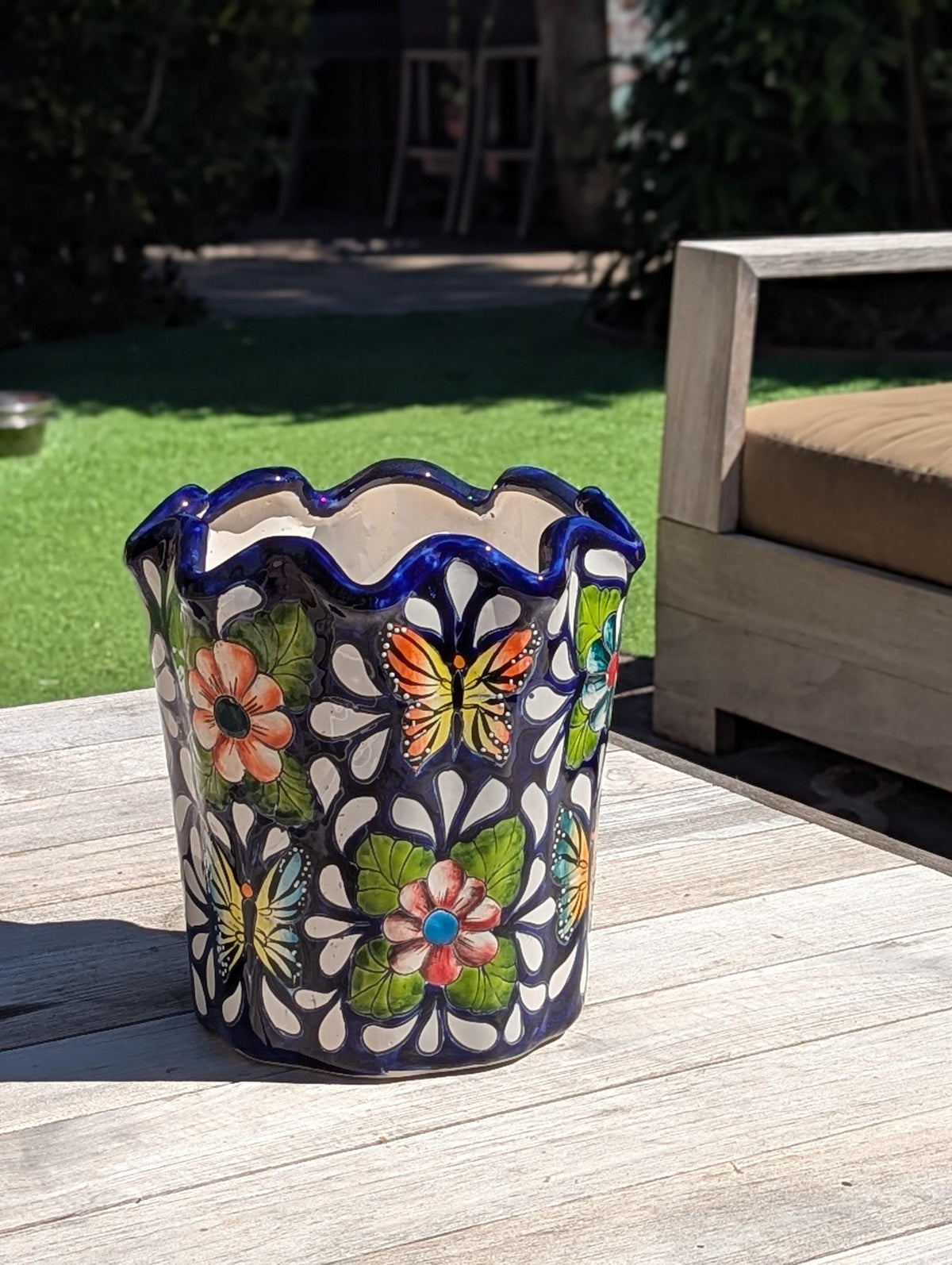 Butterfly Flower Pot | Garden Decor & Yard Art, Ceramic Talavera Planter, Handmade Mexican Pottery, Eye-catching Wavy Decor, Indoor Planter