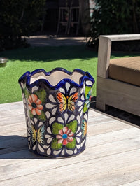 Butterfly Flower Pot | Garden Decor & Yard Art, Ceramic Talavera Planter, Handmade Mexican Pottery, Eye-catching Wavy Decor, Indoor Planter