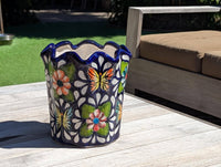 Butterfly Flower Pot | Garden Decor & Yard Art, Ceramic Talavera Planter, Handmade Mexican Pottery, Eye-catching Wavy Decor, Indoor Planter