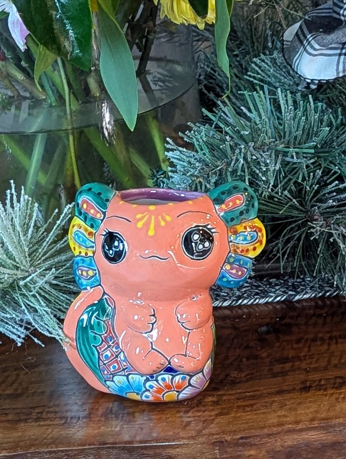 Axolotl Salamander Home Decor | Cute Ceramic Planter for Indoor Decor or Garden Decoration, Talavera Planter Pot is Handmade Mexican Pottery