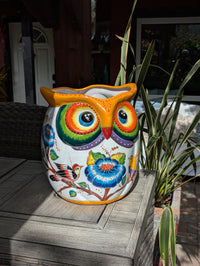 Gorgeous 14 inch Owl Flower Pot Ceramic Planter, Handmade Talavera Pottery is Outdoor Garden Decor or Indoor Home Decor, Unique Gift for Birders