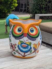 Gorgeous 14 inch Owl Flower Pot Ceramic Planter, Handmade Talavera Pottery is Outdoor Garden Decor or Indoor Home Decor, Unique Gift for Birders