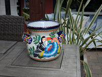 10.5" Round Toucan Planter Ceramic Flower Pot | Handmade Mexican Talavera Pottery is Outdoor Garden Decor or Indoor Home Decor, Unique Gift
