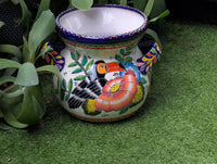 10.5" Round Toucan Planter Ceramic Flower Pot | Handmade Mexican Talavera Pottery is Outdoor Garden Decor or Indoor Home Decor, Unique Gift