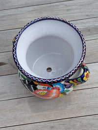 10.5" Round Toucan Planter Ceramic Flower Pot | Handmade Mexican Talavera Pottery is Outdoor Garden Decor or Indoor Home Decor, Unique Gift