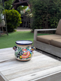10.5" Round Toucan Planter Ceramic Flower Pot | Handmade Mexican Talavera Pottery is Outdoor Garden Decor or Indoor Home Decor, Unique Gift