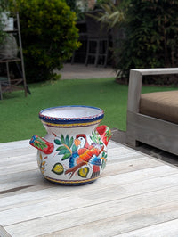 10.5 inch Round Parrot Planter Ceramic Flower Pot | Handmade Mexican Talavera Pottery is Outdoor Garden Decor or Indoor Home Decor, Unique Gift