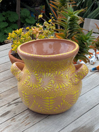 10.5 inch Round Sunburst Planter Ceramic Flower Pot | Handmade Mexican Pottery is Outdoor Garden Decor or Indoor Home Decor, Unique Gift
