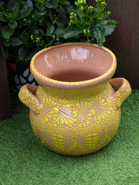 10.5 inch Round Sunburst Planter Ceramic Flower Pot | Handmade Mexican Pottery is Outdoor Garden Decor or Indoor Home Decor, Unique Gift