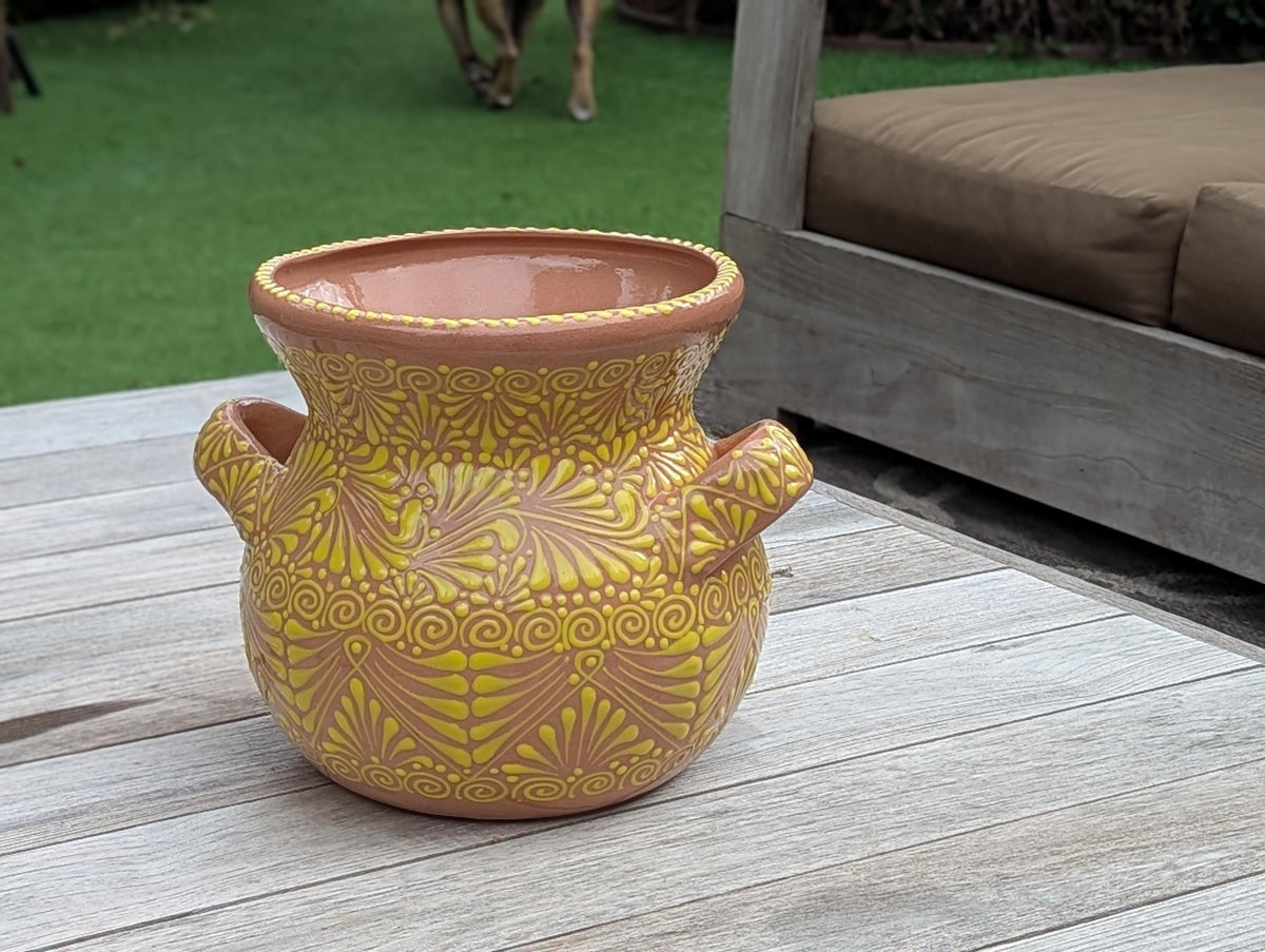 Yellow Sunburst Planter | 10.5" Round Mexican Flower Pot