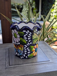 Butterfly Flower Pot | Garden Decor & Yard Art, Ceramic Talavera Planter, Handmade Mexican Pottery, Eye-catching Wavy Decor, Indoor Planter