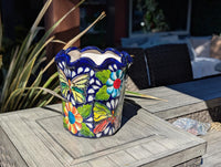 Butterfly Flower Pot | Garden Decor & Yard Art, Ceramic Talavera Planter, Handmade Mexican Pottery, Eye-catching Wavy Decor, Indoor Planter