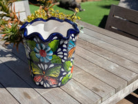 Butterfly Flower Pot | Garden Decor & Yard Art, Ceramic Talavera Planter, Handmade Mexican Pottery, Eye-catching Wavy Decor, Indoor Planter