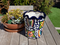 Butterfly Flower Pot | Garden Decor & Yard Art, Ceramic Talavera Planter, Handmade Mexican Pottery, Eye-catching Wavy Decor, Indoor Planter