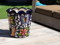 Butterfly Flower Pot | Garden Decor & Yard Art, Ceramic Talavera Planter, Handmade Mexican Pottery, Eye-catching Wavy Decor, Indoor Planter