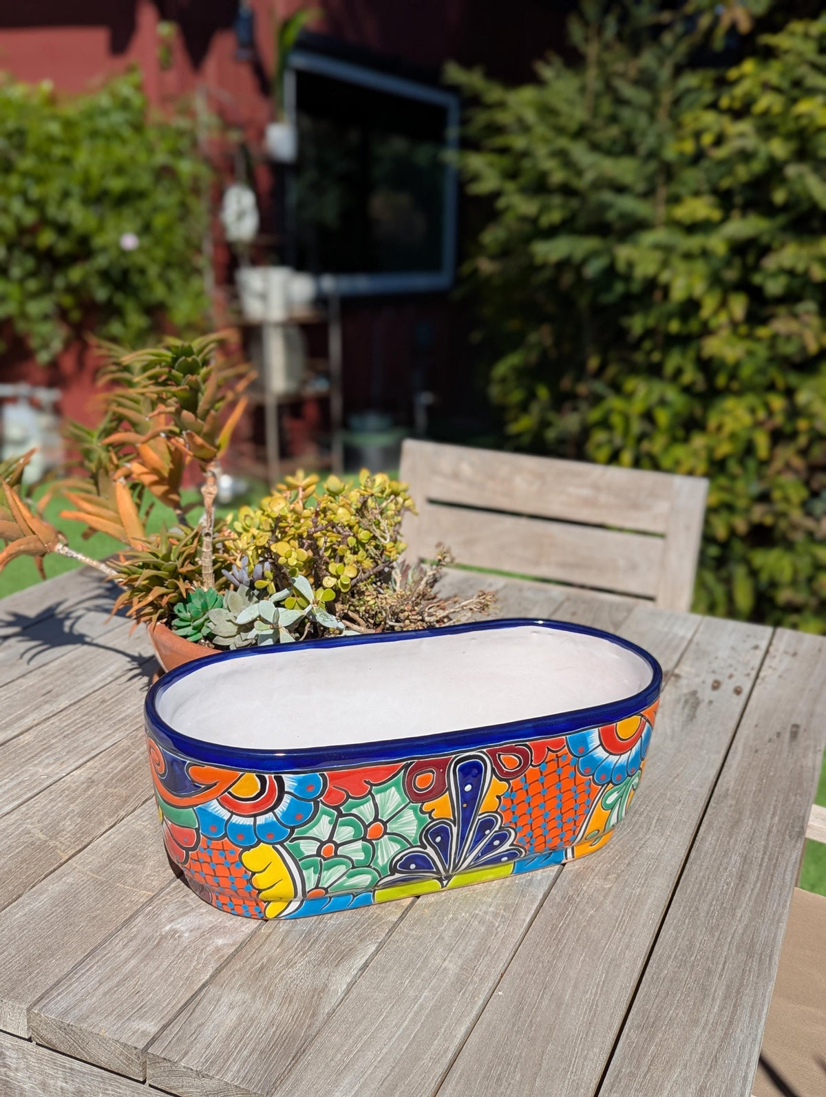 Oval Planter Talavera Pottery, Indoor or Outdoor Flower Pot, Ceramic Mexican Art as Housewarming Gift