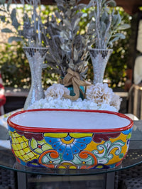 Oval Planter Talavera Pottery, Indoor or Outdoor Flower Pot, Ceramic Mexican Art as Housewarming Gift