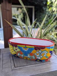 Oval Planter Talavera Pottery, Indoor or Outdoor Flower Pot, Ceramic Mexican Art as Housewarming Gift