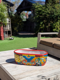 Oval Planter Talavera Pottery, Indoor or Outdoor Flower Pot, Ceramic Mexican Art as Housewarming Gift