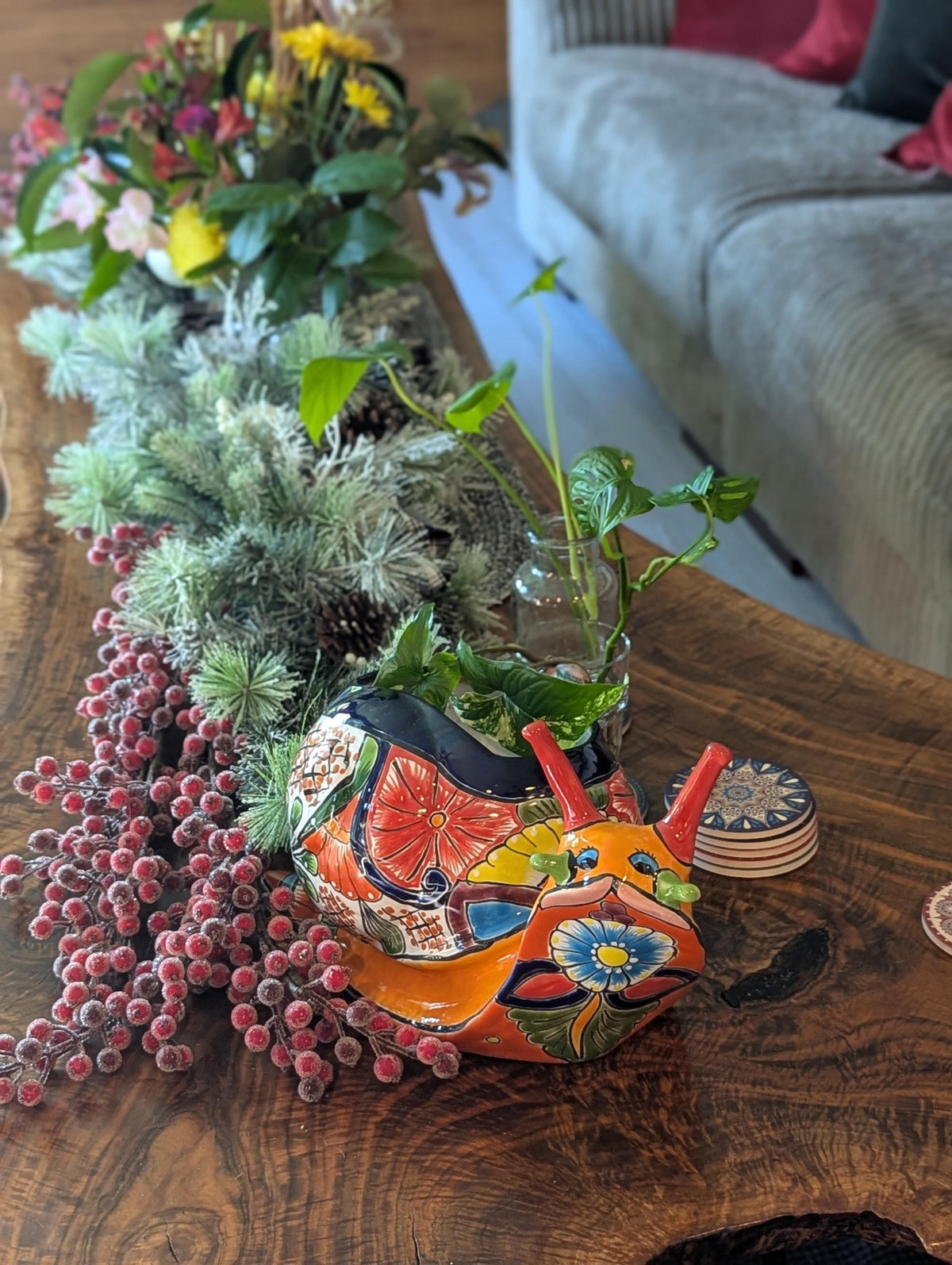 Talavera Snail Planter, Ceramic Mexican Planter Pot for Indoor Home Decor or Outdoor Garden Decor is also Exquisite Hand Painted Yard Art
