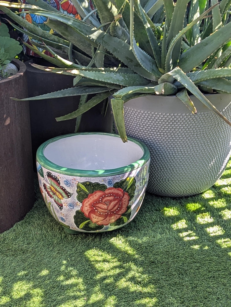 Gorgeous 3-Footed Ceramic Planter w Birds is Handmade Talavera Pottery | Outdoor Garden Decor, Indoor Home Decor, Unique Housewarming Gift