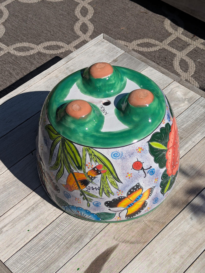 Gorgeous 3-Footed Ceramic Planter w Birds is Handmade Talavera Pottery | Outdoor Garden Decor, Indoor Home Decor, Unique Housewarming Gift