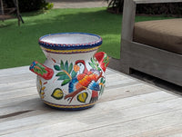 10.5 inch Round Parrot Planter Ceramic Flower Pot | Handmade Mexican Talavera Pottery is Outdoor Garden Decor or Indoor Home Decor, Unique Gift
