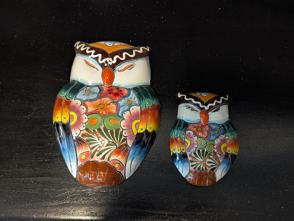 Sleeping Owls Wall Decor | Handmade Mexican Art & Ceramic Talavera Owls Hails from Oaxaca, Mexico and Features 2 Mother Daughter Owls