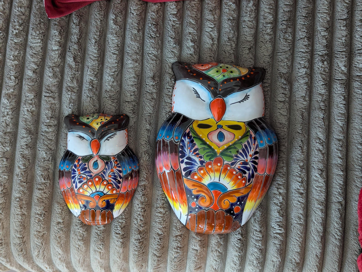 Sleeping Owls Wall Decor | Handmade Mexican Art & Ceramic Talavera Owls Hails from Oaxaca, Mexico and Features 2 Mother Daughter Owls
