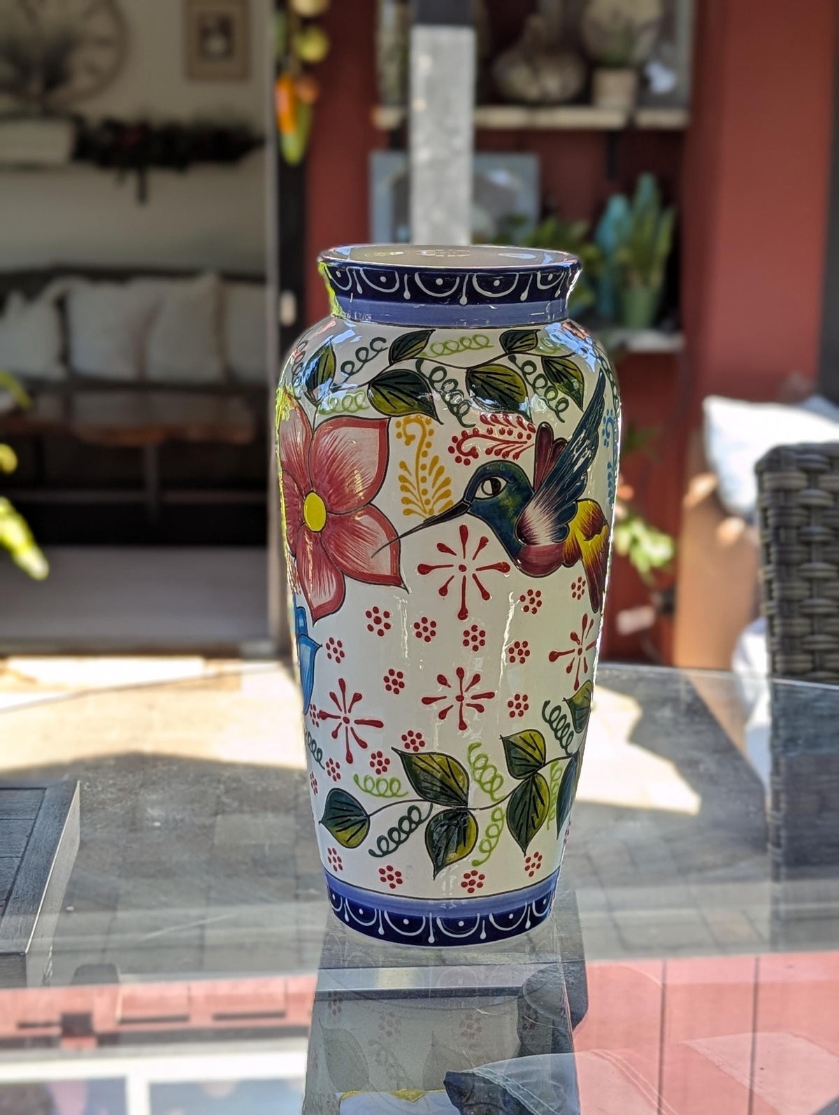 Hummingbird Vase is Exquisite Handmade Mexican Pottery | Decorative Ceramic Floral Vase is Gorgeous Indoor Home Decor or Shelf Decor