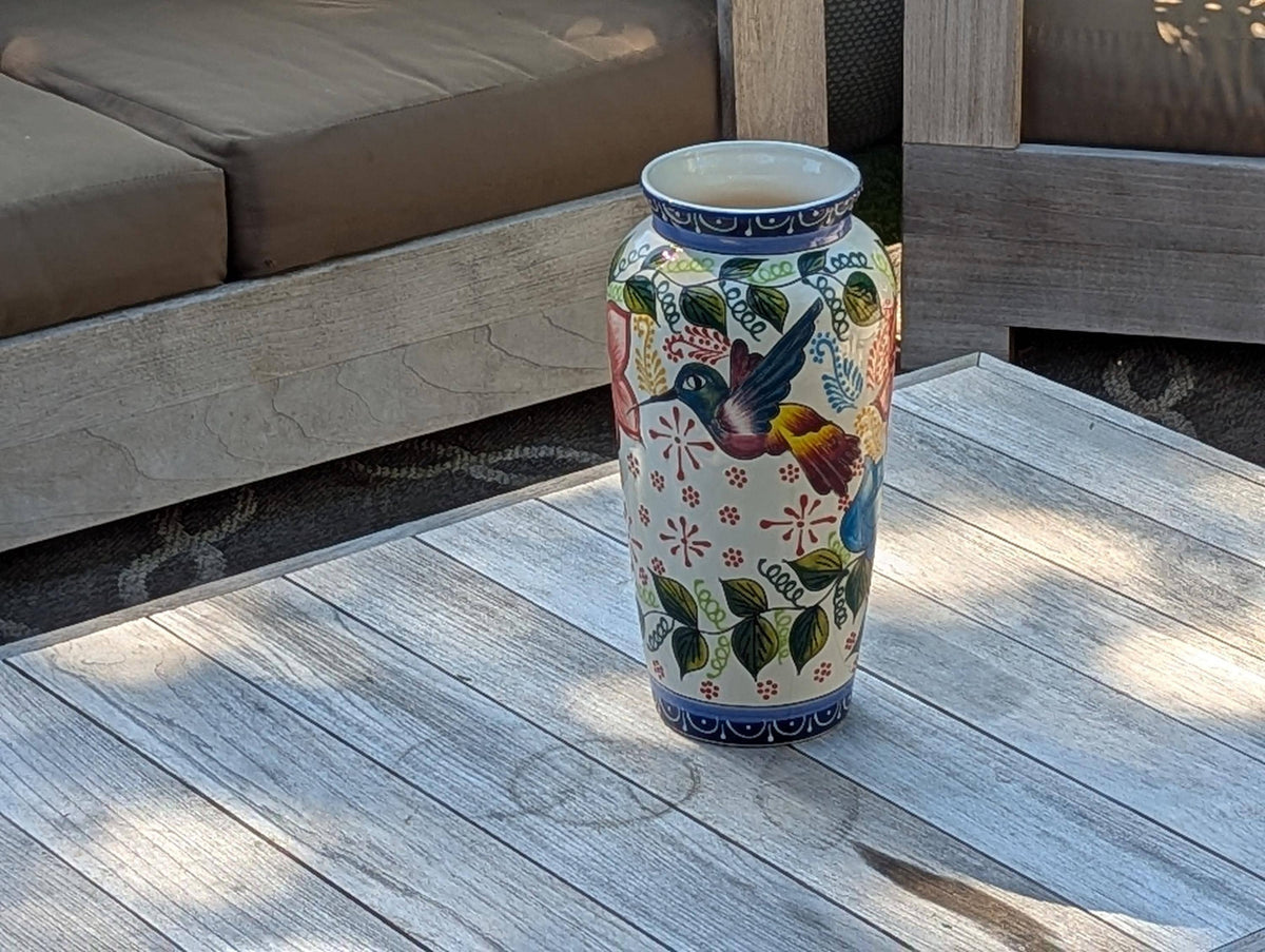 Hummingbird Vase is Exquisite Handmade Mexican Pottery | Decorative Ceramic Floral Vase is Gorgeous Indoor Home Decor or Shelf Decor