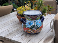 Colorful 10.5" Round Planter Talavera Ceramic Flower Pot, Handmade Mexican Pottery Outdoor Garden Decor or Indoor Home Decor is Unique Gift