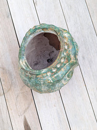 Mexican Owl Planter Pot for Indoor Home Decor or Outdoor Garden Decorations, Medium Owl in Clay with Green Dustings