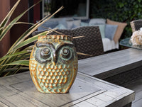 Mexican Owl Planter Pot for Indoor Home Decor or Outdoor Garden Decorations, Medium Owl Pot in Clay with Brown & Green Colors