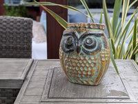Mexican Owl Planter Pot for Indoor Home Decor or Outdoor Garden Decorations, Medium Owl Pot in Clay with Brown & Green Colors