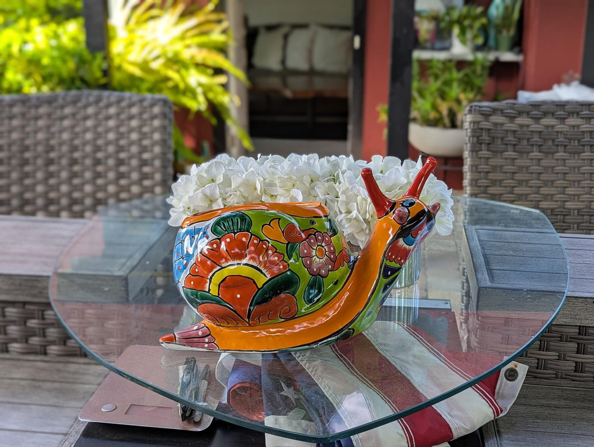 Talavera Snail Planter, Ceramic Mexican Planter Pot for Indoor Home Decor or Outdoor Garden Decor is also Exquisite Hand Painted Yard Art
