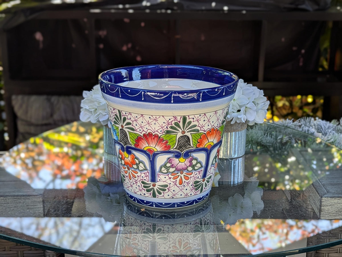 10.5" Round Ceramic Planter is Exquisite Handmade Mexican Pottery - Use as Outdoor Garden Decor, Indoor Home Decor, Flower Pot Centerpiece