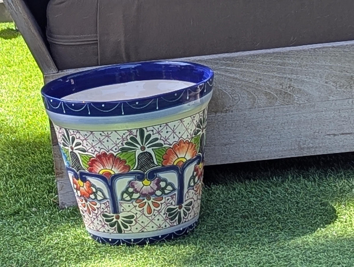 10.5" Round Ceramic Planter is Exquisite Handmade Mexican Pottery - Use as Outdoor Garden Decor, Indoor Home Decor, Flower Pot Centerpiece