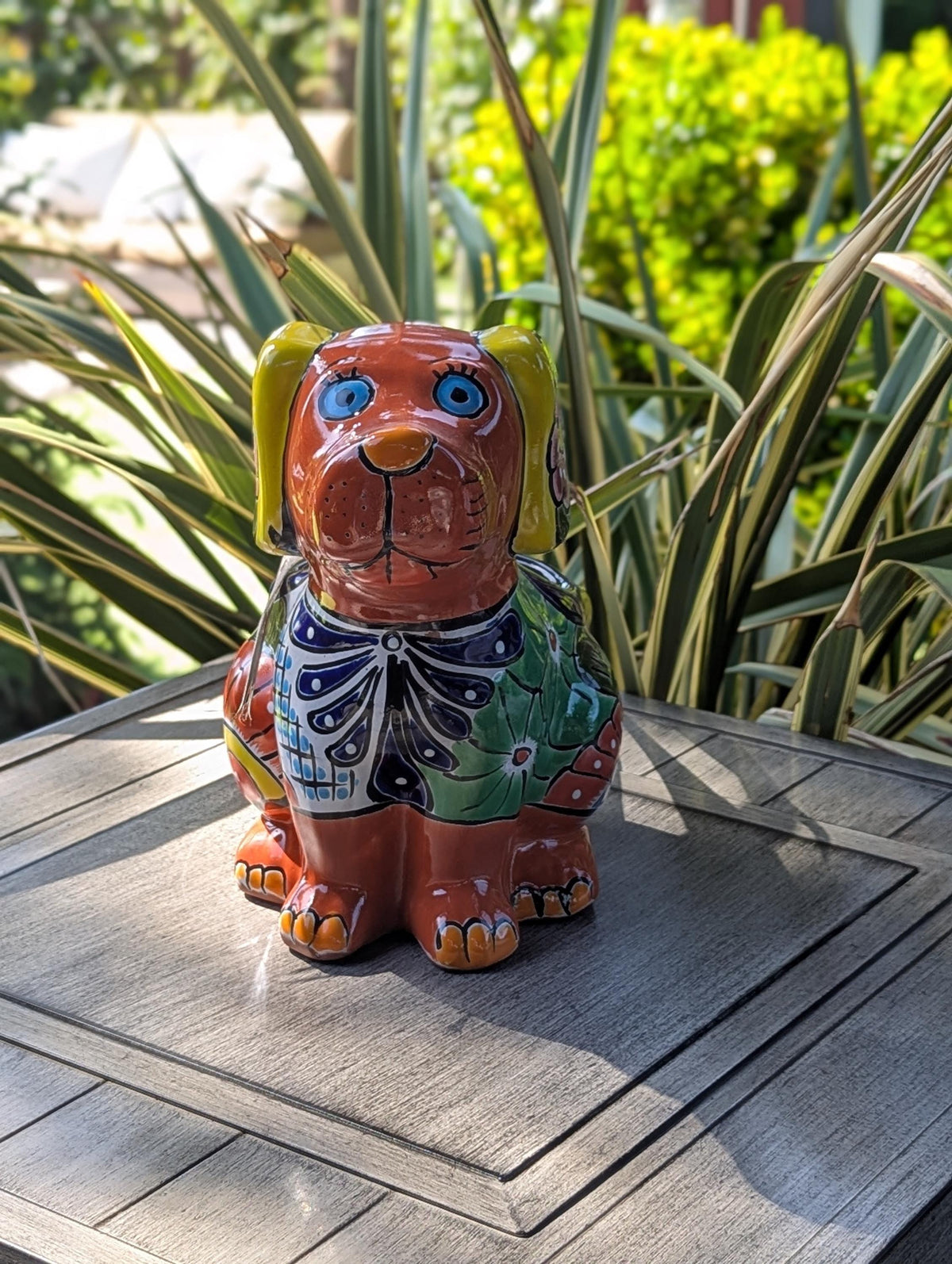 Talavera Dog Flower Pot for Outdoor Decor or Garden Decorations, Planter Pot is Handmade Mexican Pottery, great as Cute Dog Lover Gifts
