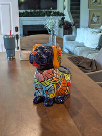Talavera Dog Flower Pot for Outdoor Decor or Garden Decorations, Planter Pot is Handmade Mexican Pottery, great as Cute Dog Lover Gifts