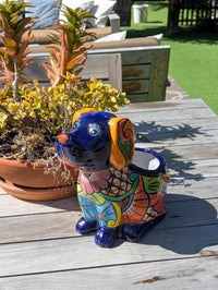 Talavera Dog Flower Pot for Outdoor Decor or Garden Decorations, Planter Pot is Handmade Mexican Pottery, great as Cute Dog Lover Gifts