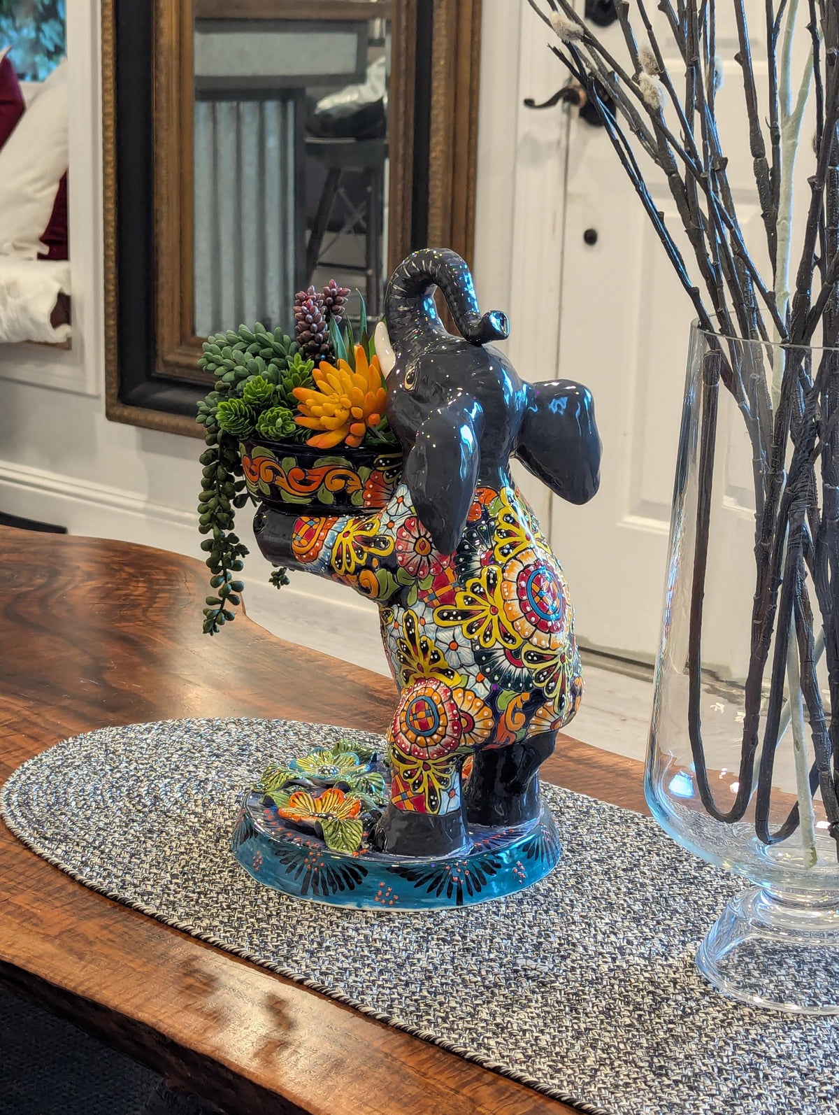 Talavera Elephant Flower Pot for Outdoor Decor or Garden Decorations, Planter Pot is Handmade Mexican Pottery, great as Elephant Lover Gifts
