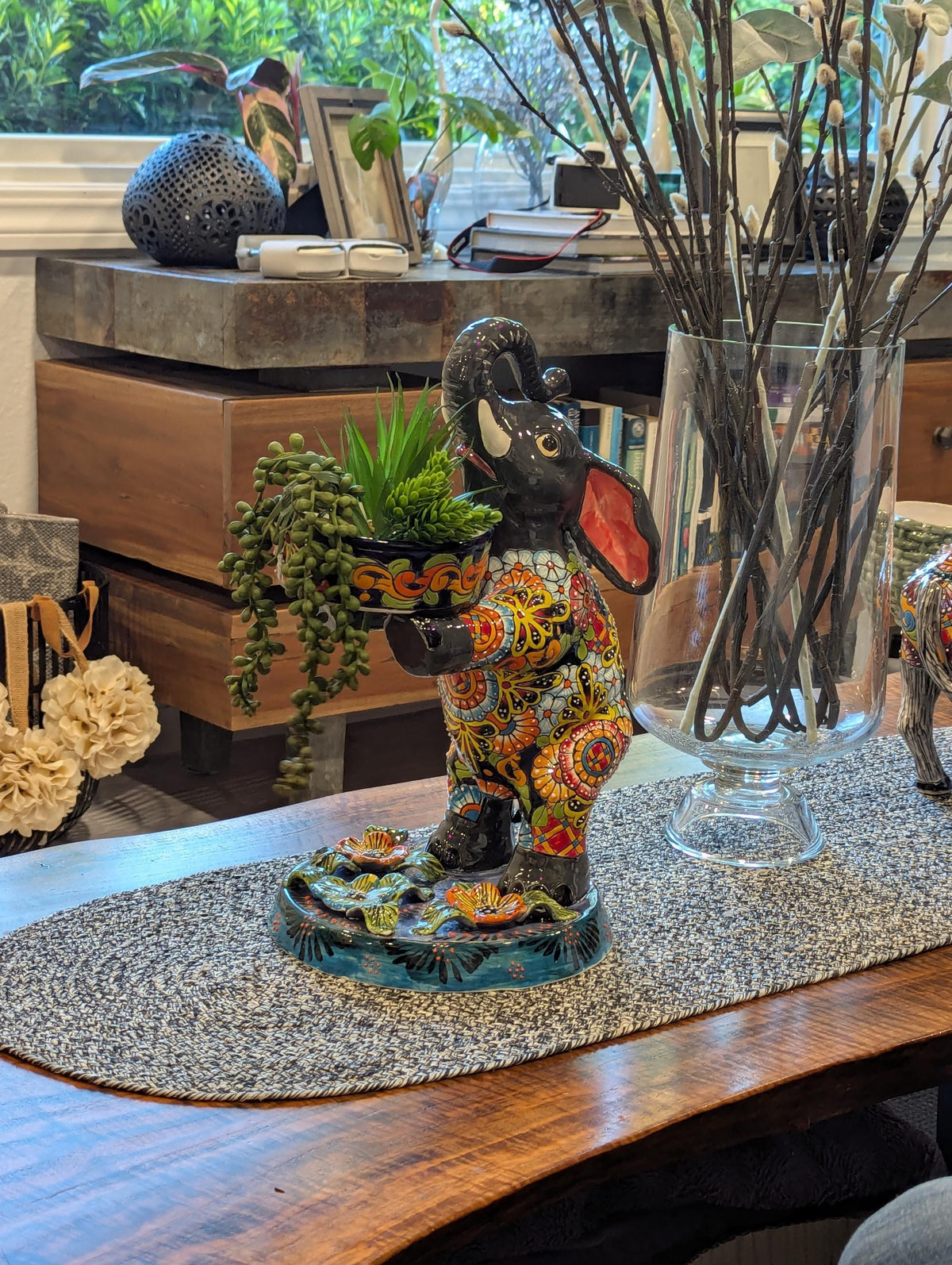 Talavera Elephant Flower Pot for Outdoor Decor or Garden Decorations, Planter Pot is Handmade Mexican Pottery, great as Elephant Lover Gifts