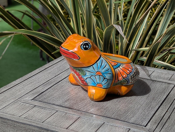Frog Flower Pot and Ceramic Planter is Handmade Talavera Pottery for Indoor or Outdoor Planter, Small Mexican Planter Pot