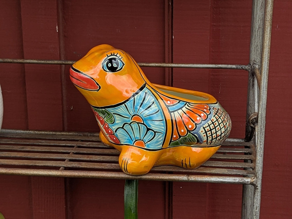 Frog Flower Pot and Ceramic Planter is Handmade Talavera Pottery for Indoor or Outdoor Planter, Small Mexican Planter Pot