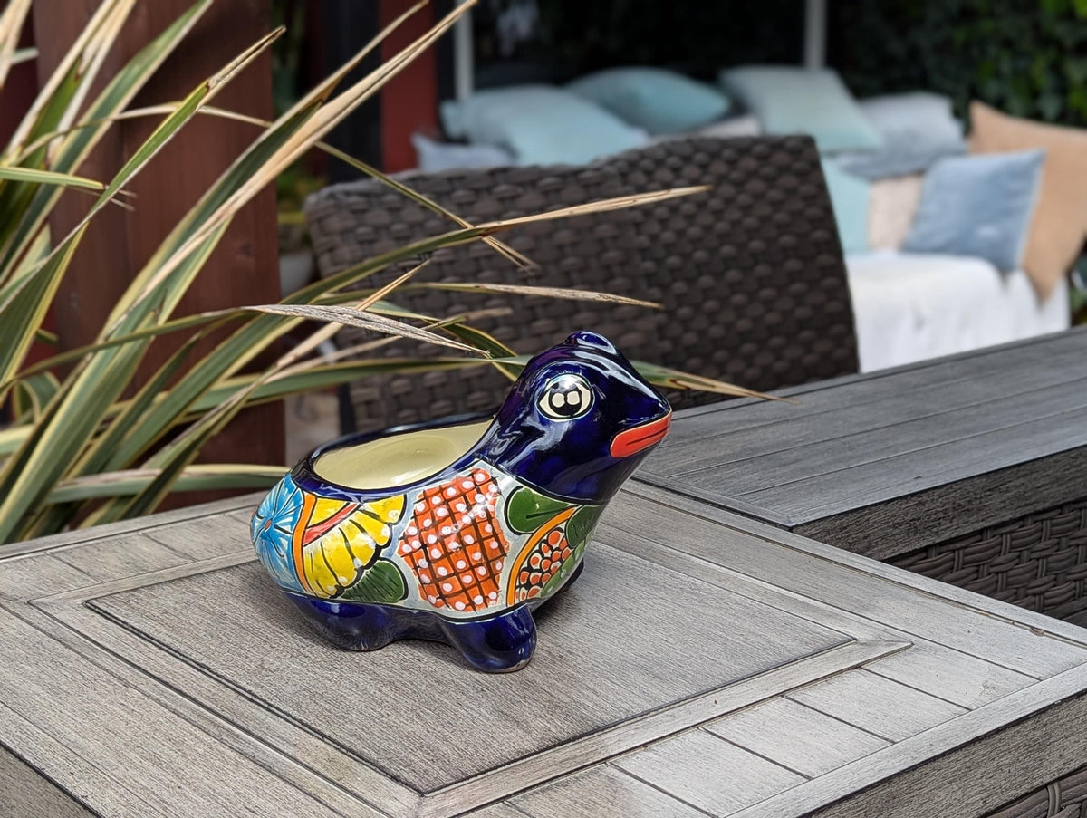 Frog Flower Pot and Ceramic Planter is Handmade Talavera Pottery for Indoor or Outdoor Planter, Small Mexican Planter Pot