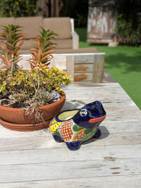 Frog Flower Pot and Ceramic Planter is Handmade Talavera Pottery for Indoor or Outdoor Planter, Small Mexican Planter Pot