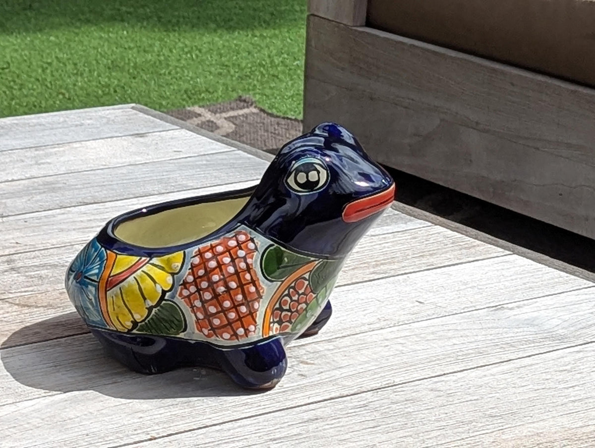 Frog Flower Pot and Ceramic Planter is Handmade Talavera Pottery for Indoor or Outdoor Planter, Small Mexican Planter Pot