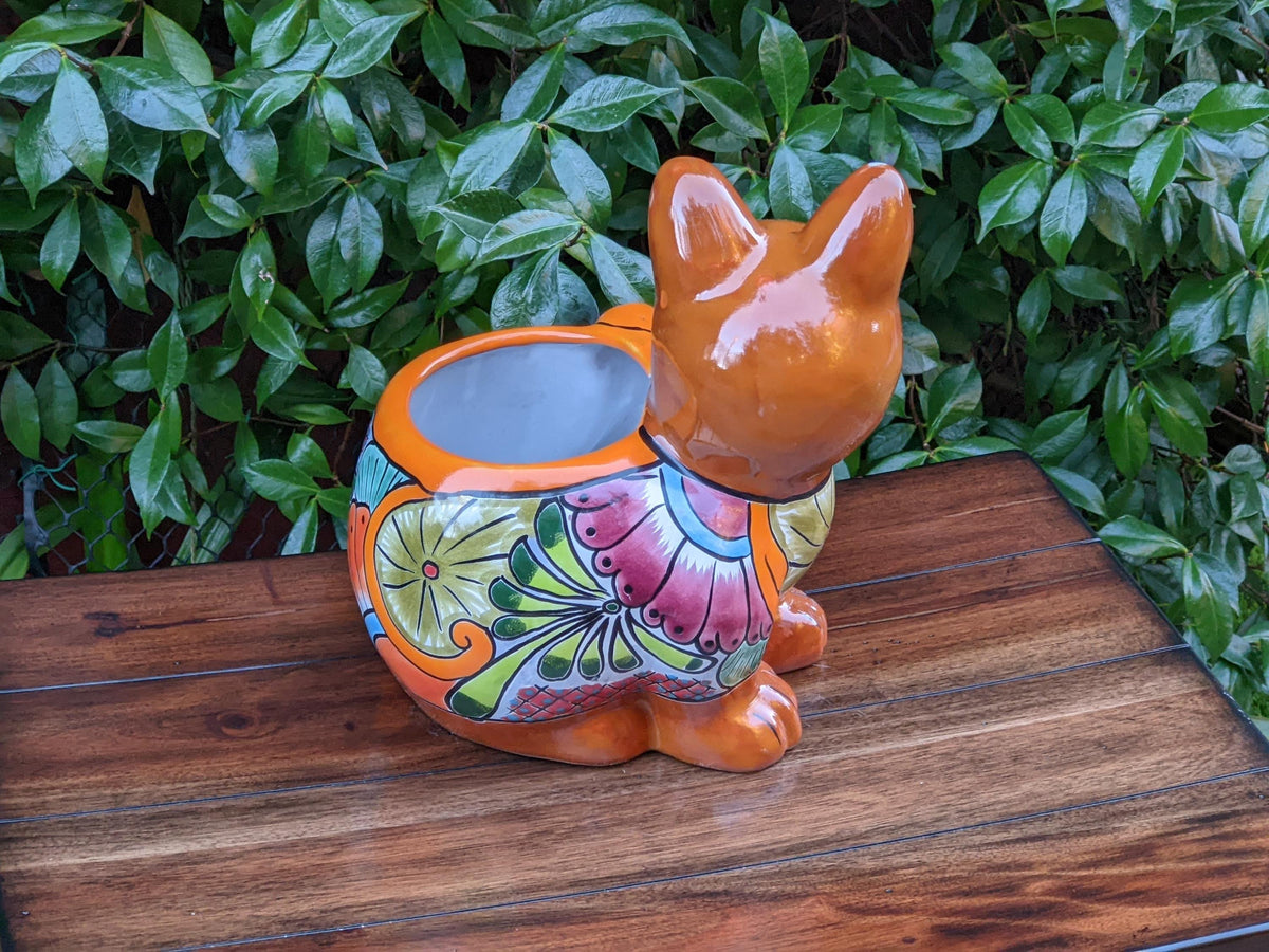 Handmade Talavera Cat Plant Pot | Ceramic Planter & Mexican Yard Art Will Infuse Your Home or Garden Decor with a Burst of Rainbow Colors