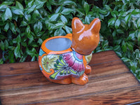 Handmade Talavera Cat Plant Pot | Ceramic Planter & Mexican Yard Art Will Infuse Your Home or Garden Decor with a Burst of Rainbow Colors